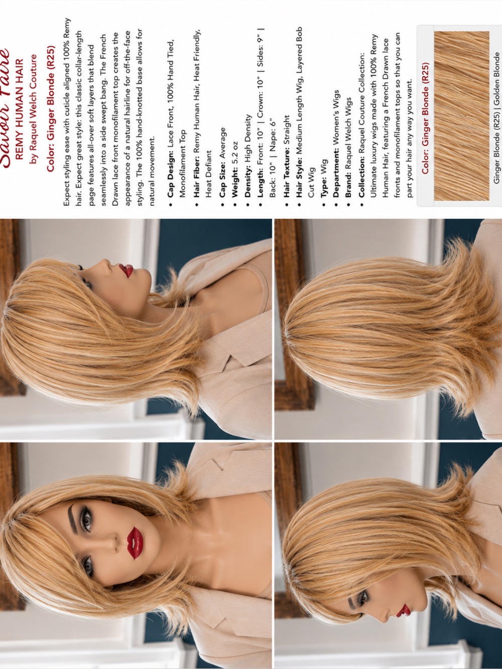 Savoir Faire by Raquel Welch Black Label Couture--100% REMY HUMAN HAIR